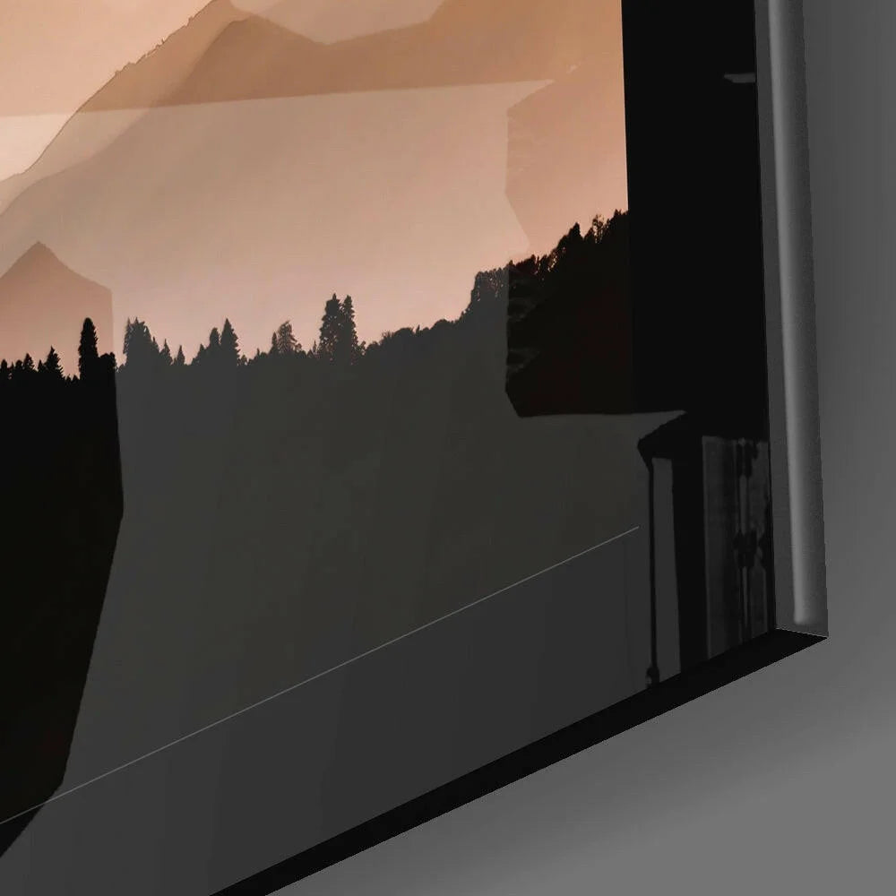 Stunning mountain sunset glass wall art on 4K smart TV