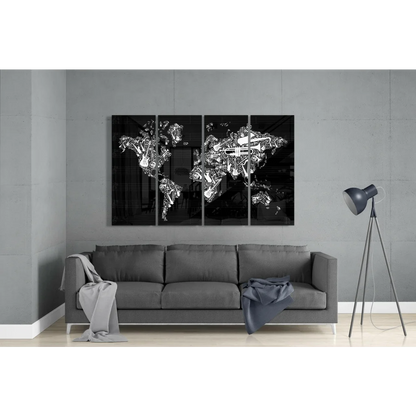 Stunning musical world map glass wall art with metallic shine