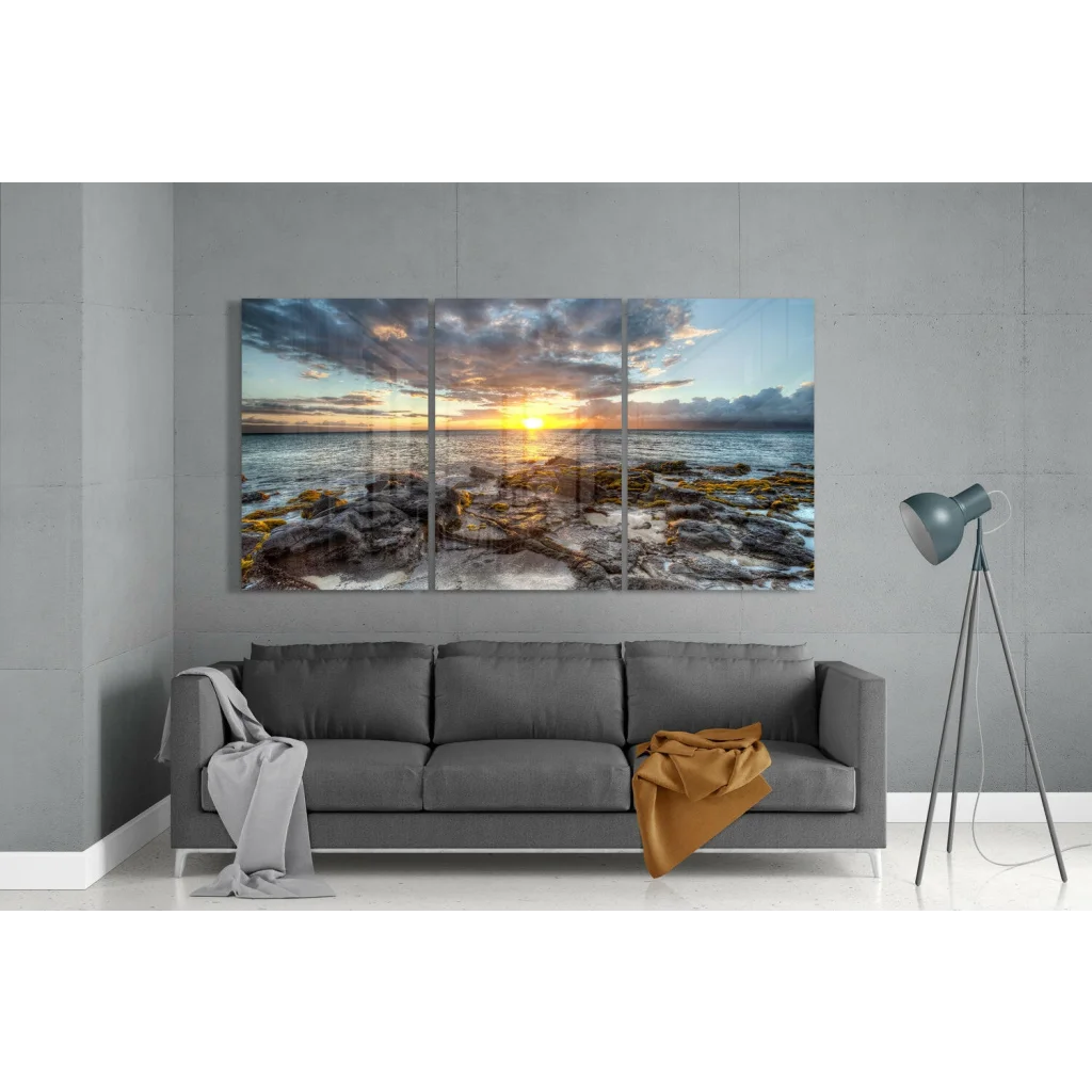 Stunning Ocean Sunset Triptych Wall Art Canvas Print | Modern Wall Art Decor | vintageantiquesgifts.com