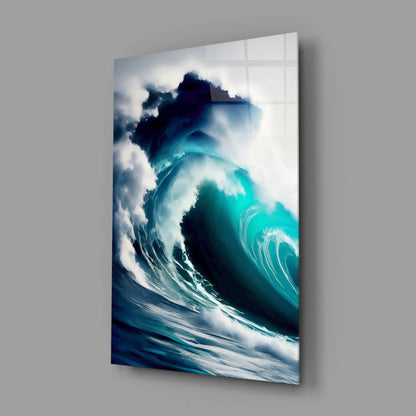 Stunning turquoise blue ocean wave glass wall art on glossy acrylic panel