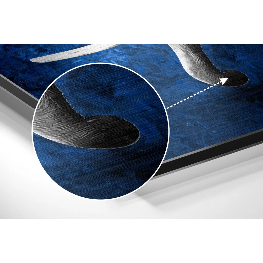 glass wall art Blue whale tail art print on brushed aluminium dibond
