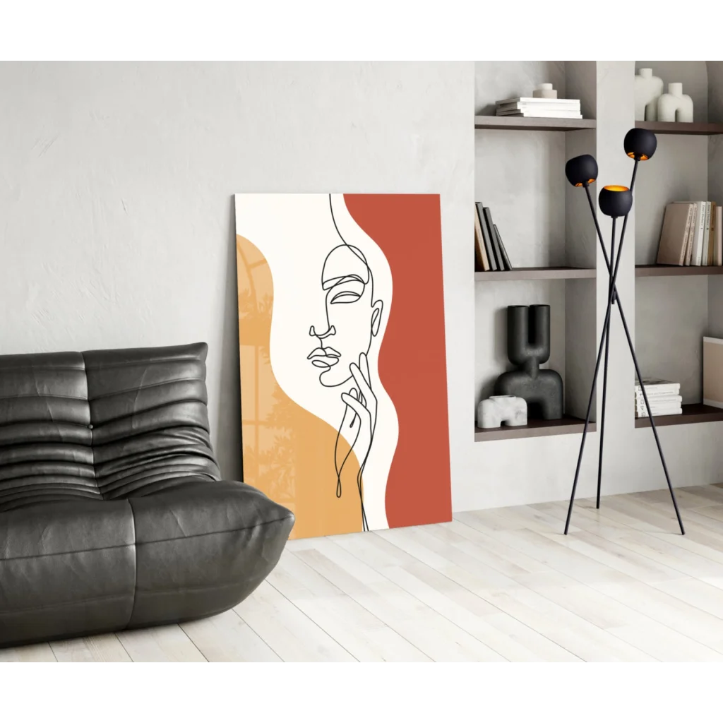 Stunning orange abstract woman face wall art print on canvas