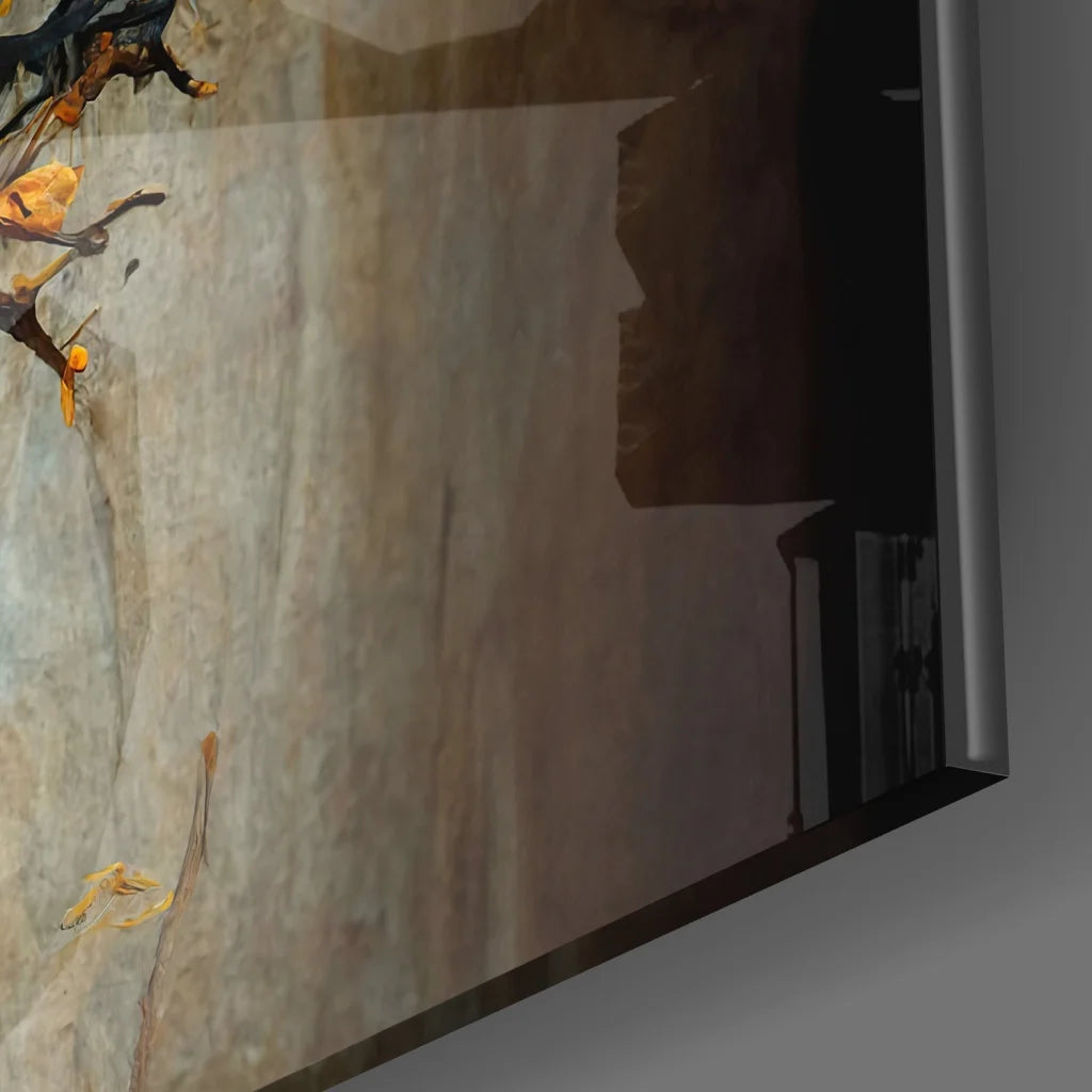 Sleek 4K smart TV in curved tempered glass art frame