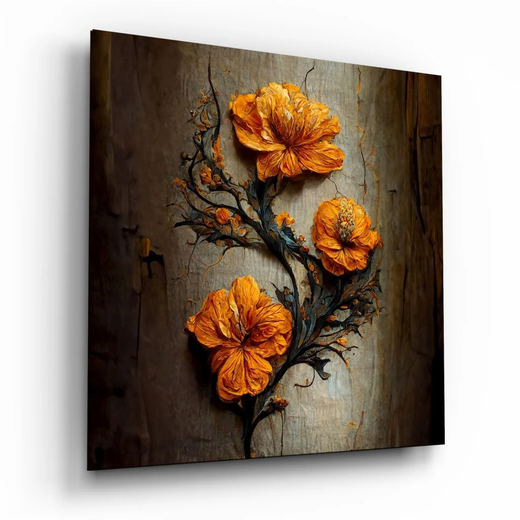 Stunning orange poppy painting on tempered glass art for home