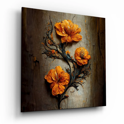 Stunning orange poppy painting on tempered glass art for home