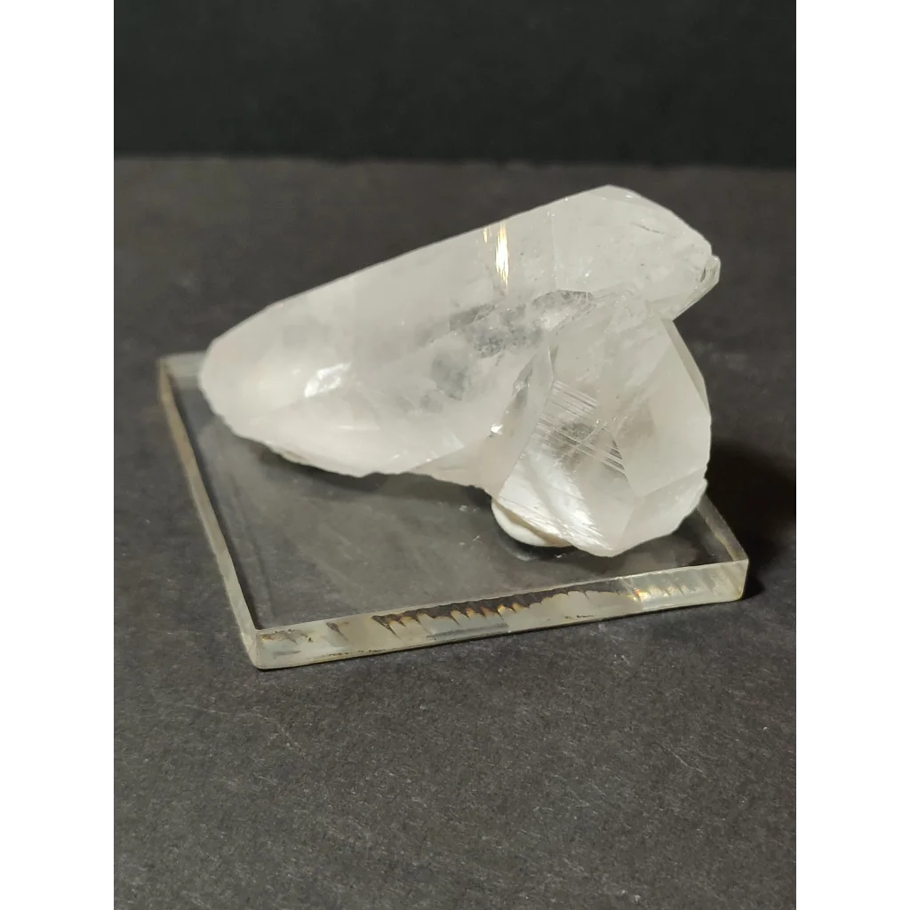 Stunning pale yellow quartz crystal cluster from India on glass base