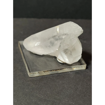 Stunning pale yellow quartz crystal cluster from India on glass base
