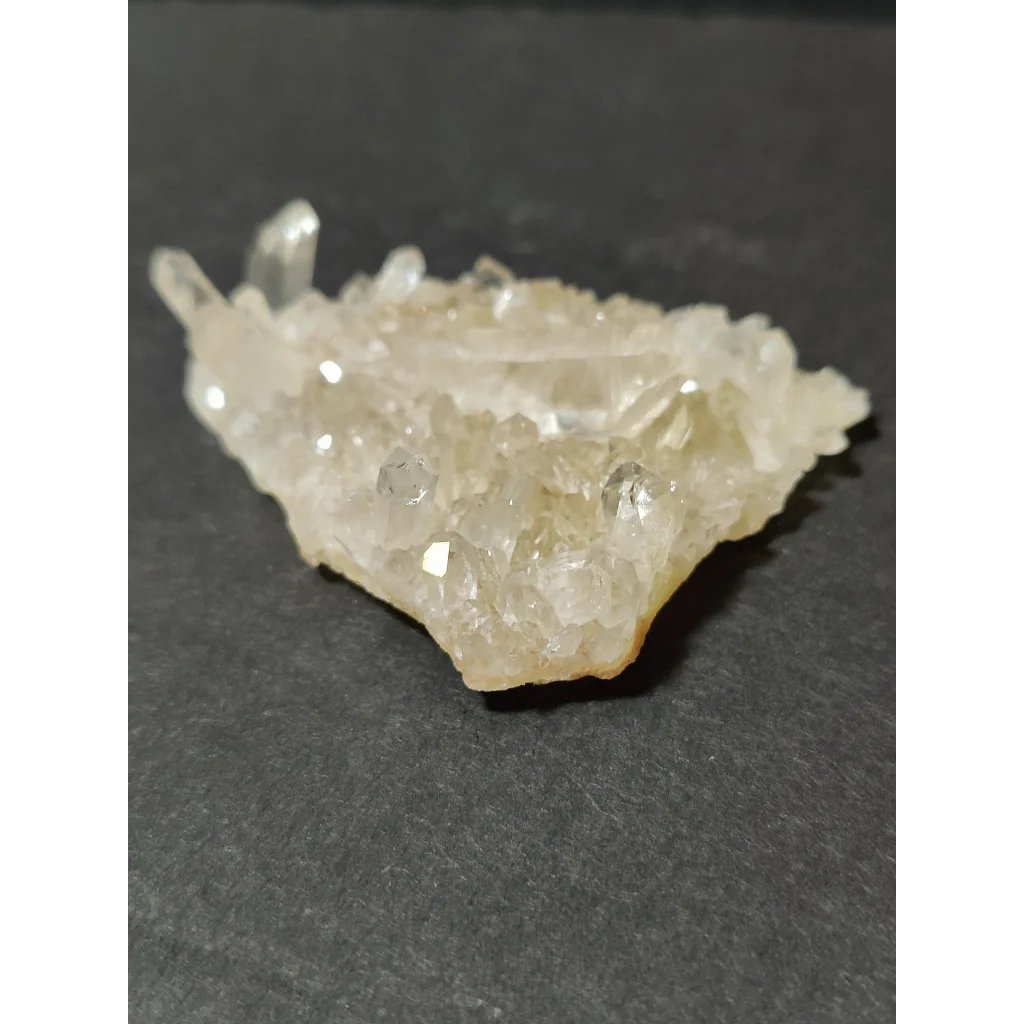 Stunning pale yellow quartz crystal cluster geode from India