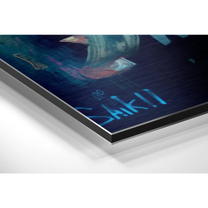 Stunning panda art on brushed aluminium dibond with 20 dollar bill print