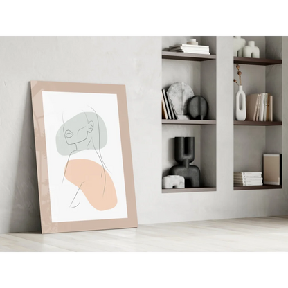 Beige framed pastel abstract wall art print for modern spaces