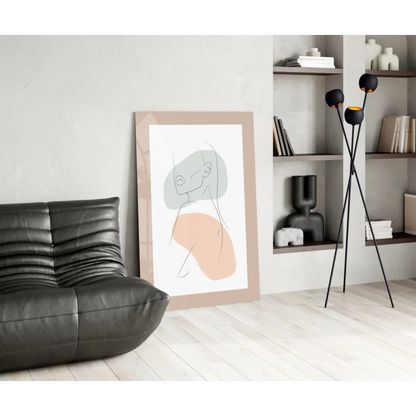 Beige framed pastel abstract wall art print for modern spaces