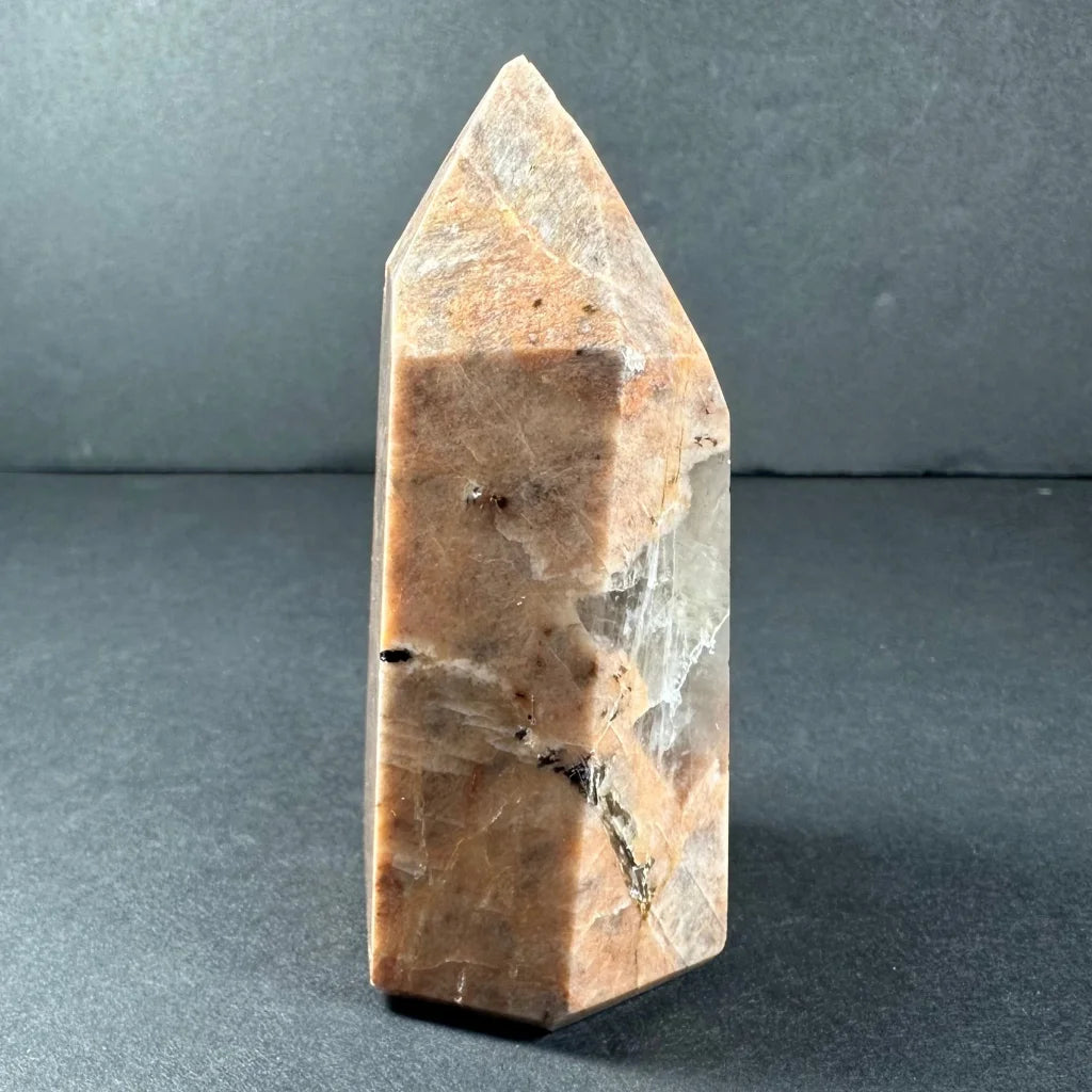 Stunning peach moonstone tower from Brazil with natural veining