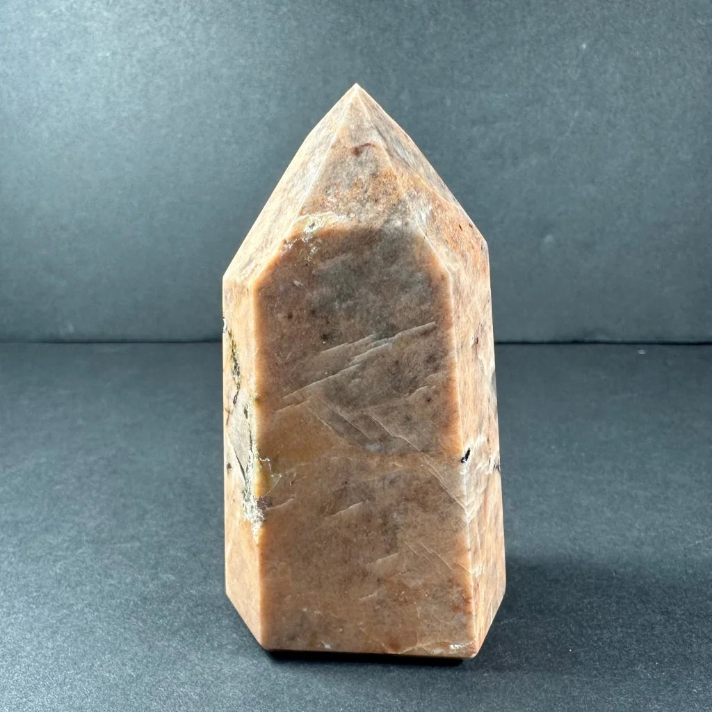 Stunning peach moonstone tower from Brazil, polished quartz crystal