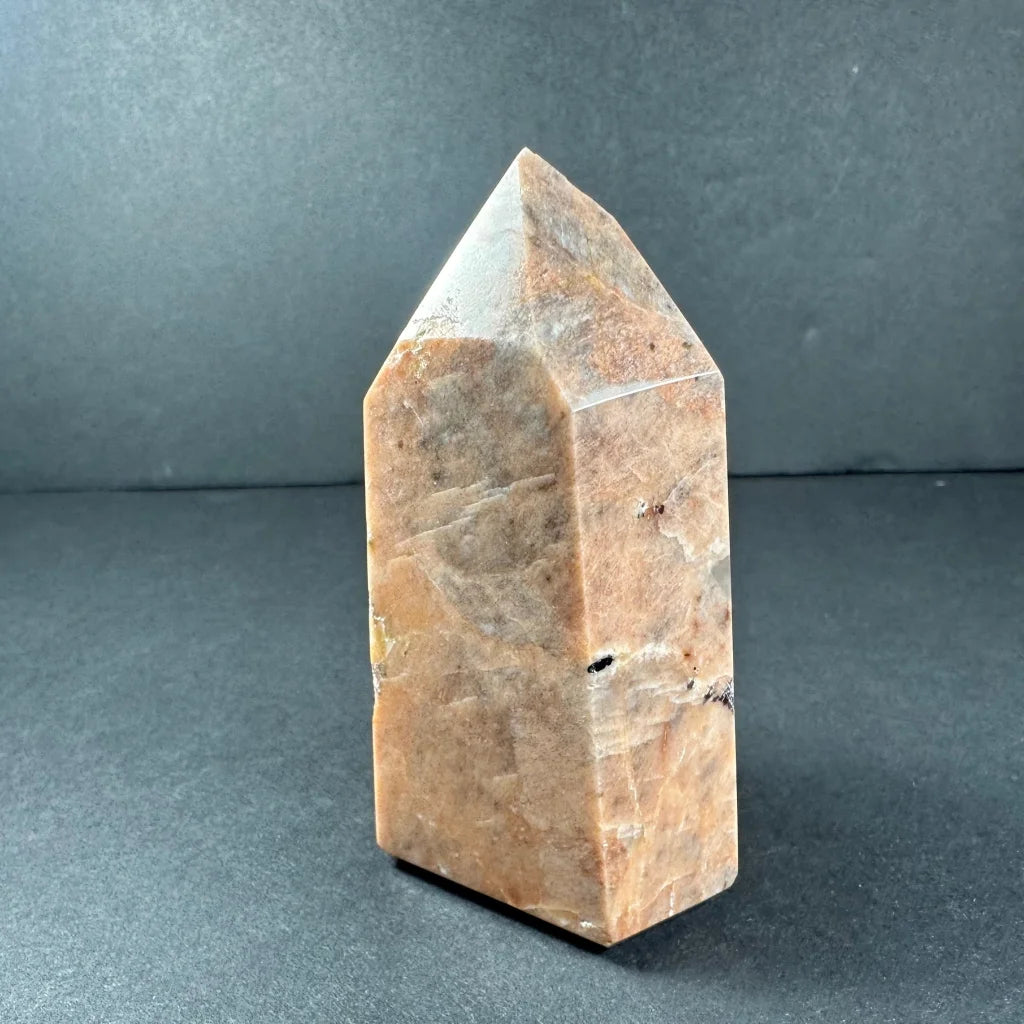 Stunning peach moonstone tower from Brazil, polished quartz crystal with pointed top