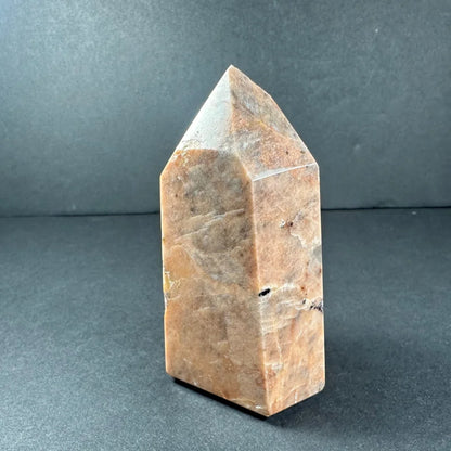 Stunning peach moonstone tower from Brazil, polished quartz crystal with pointed top