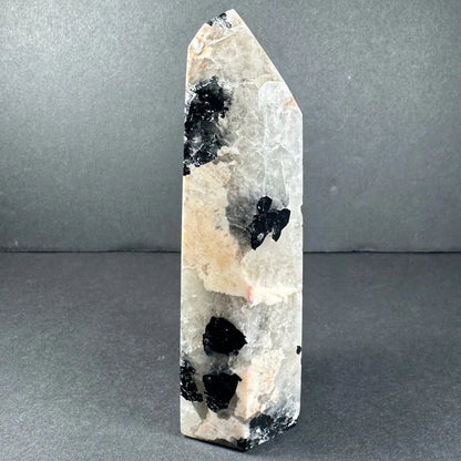 Stunning peach moonstone tower from Brazil with quartz inclusions