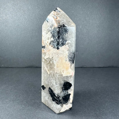 Stunning peach moonstone tower from Brazil with quartz inclusions