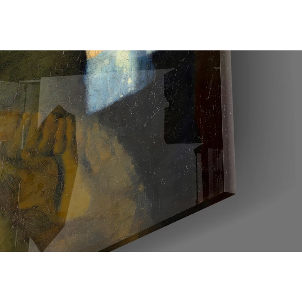 Yellow puzzle piece hand design on Stunning Pearl Earring glass wall art canvas