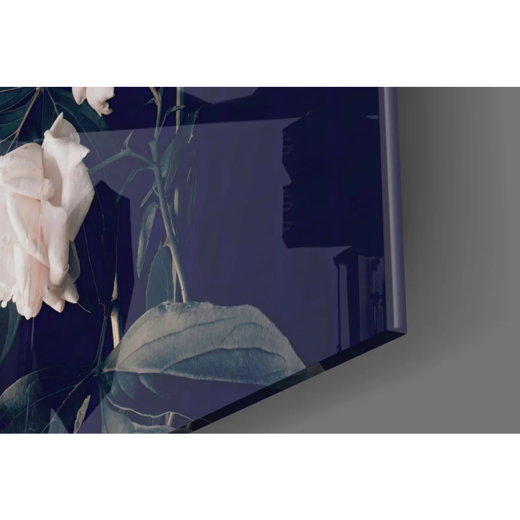 Stunning blue glass wall art vase with white peony flowers and green stems