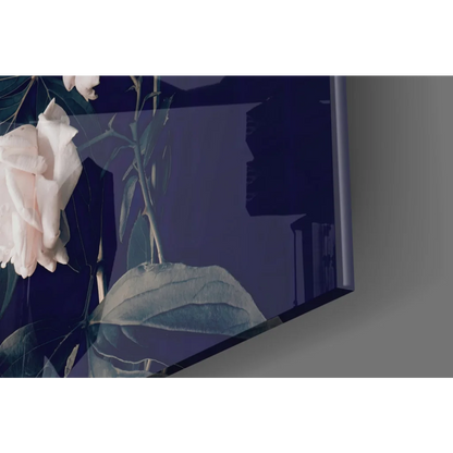 Stunning blue glass wall art vase with white peony flowers and green stems