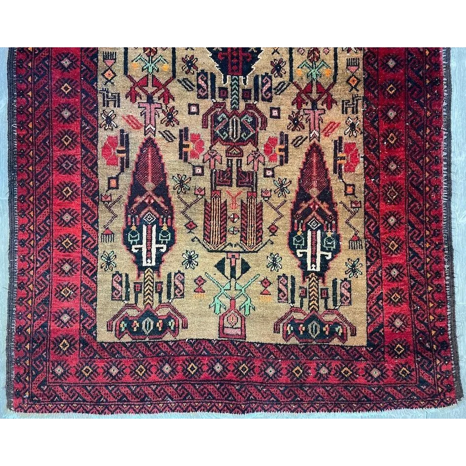 Vintage 1970s Persian Baluch rug in geometric vintage designs with natural wool pile
