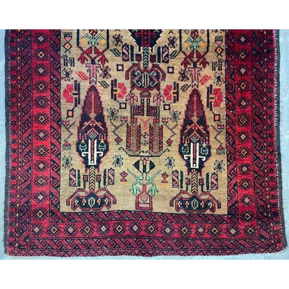 Vintage 1970s Persian Baluch rug in geometric vintage designs with natural wool pile
