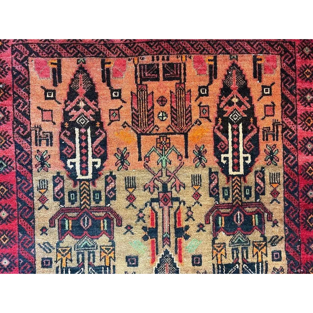 Stunning Persian Baluch rug with wool pile and intricate patterns