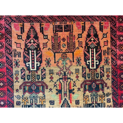Stunning Persian Baluch rug with wool pile and intricate patterns