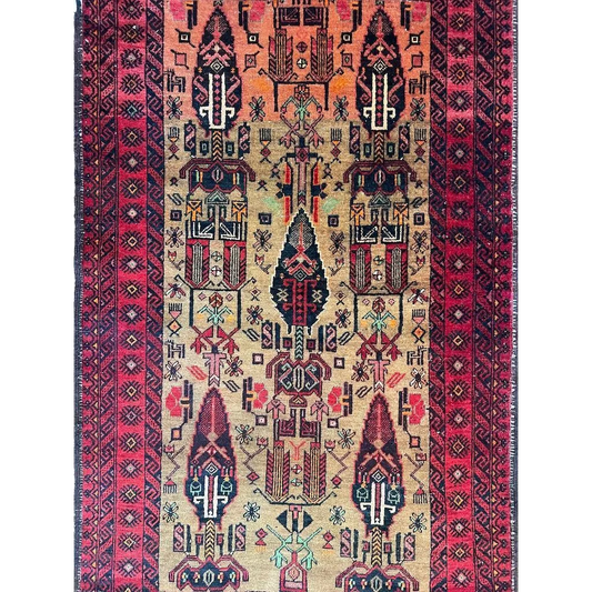 Stunning Persian Baluch rug with intricate geometric patterns and luxurious wool pile