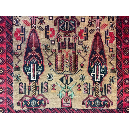 Stunning Persian Baluch rug with intricate geometric floral patterns and wool pile