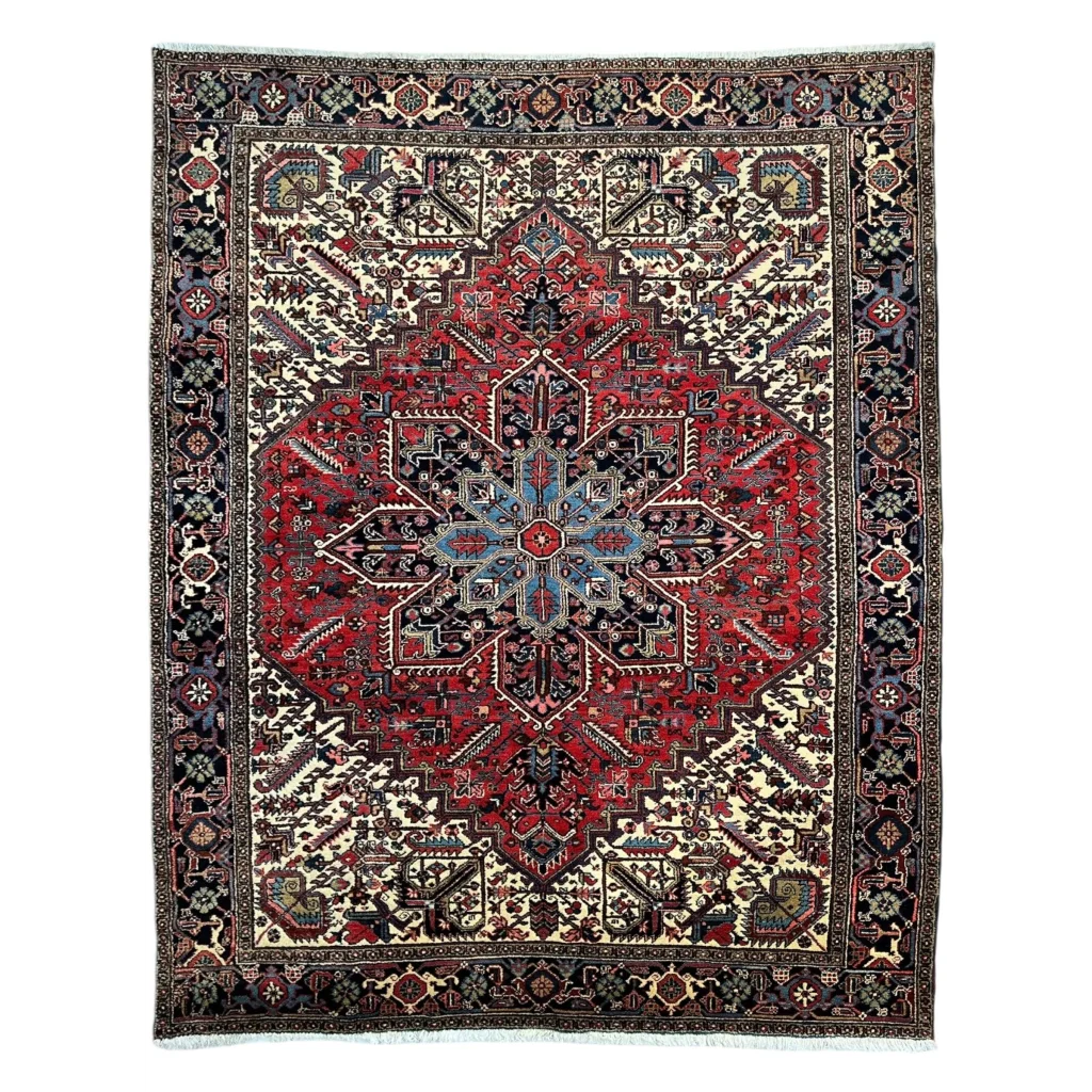 Stunning Persian Heriz rug with geometric medallion design