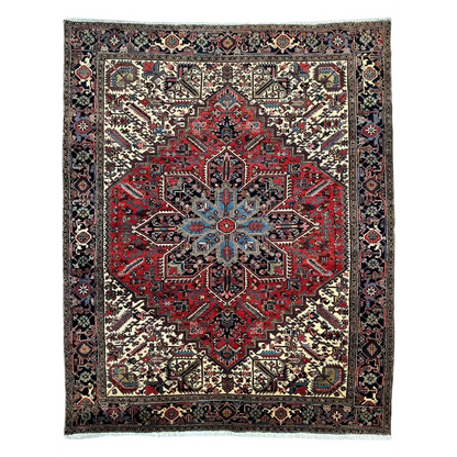 Stunning Persian Heriz rug with geometric medallion design