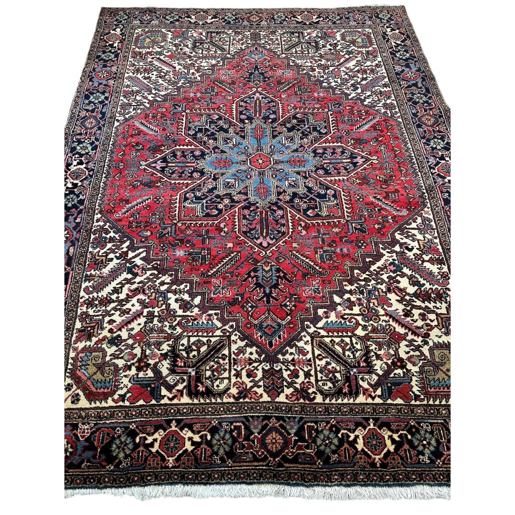 Stunning Persian Heriz rug with geometric medallion design