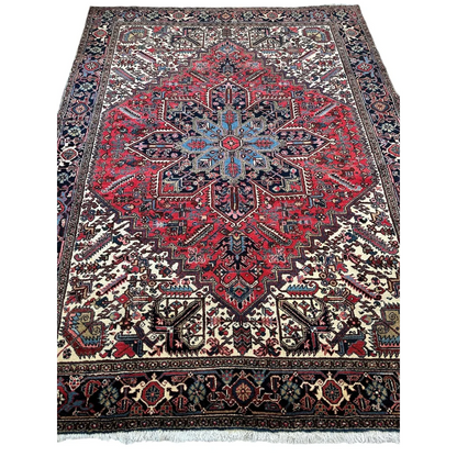 Stunning Persian Heriz rug with geometric medallion design