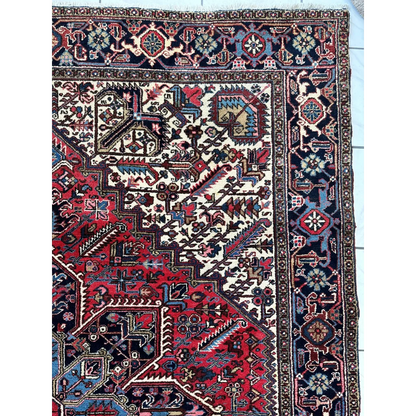 Stunning Persian Heriz rug with geometric medallion design
