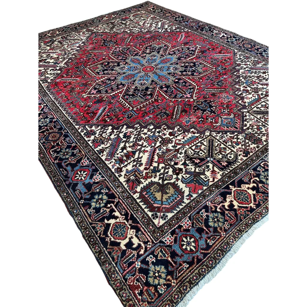 Stunning Persian Heriz rug with geometric medallion design