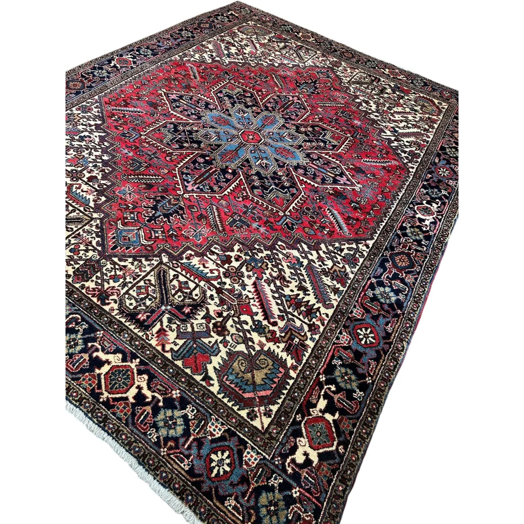 Stunning Persian Heriz rug with geometric medallion design