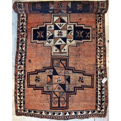 Stunning Persian Luri tribal runner rug in bold geometric cross pattern