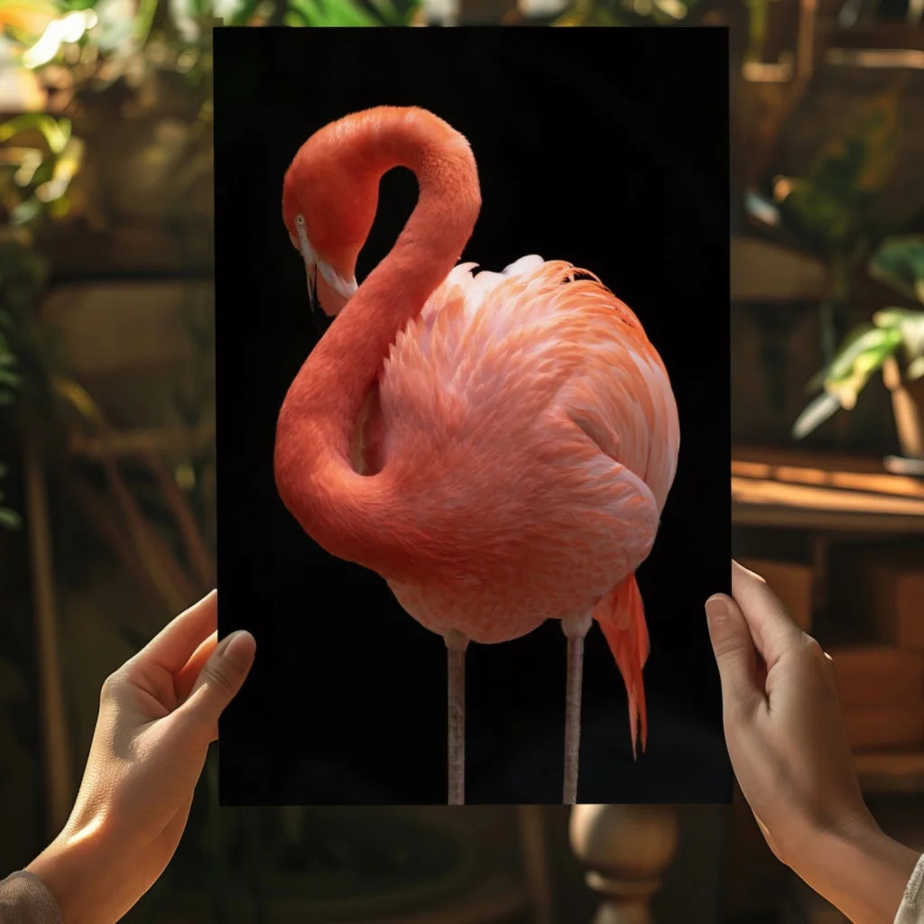 Stunning pink flamingo wall art on black aluminum with detailed feathers