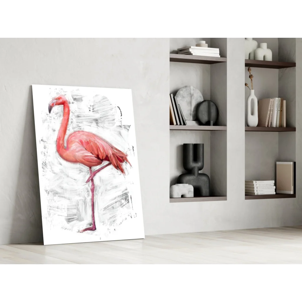 Stunning pink flamingo canvas wall art print with modern black and white details
