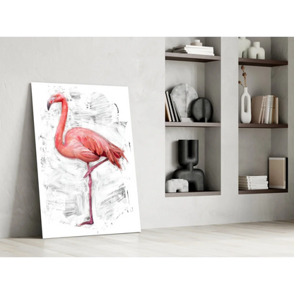 Stunning pink flamingo canvas wall art print with modern black and white details
