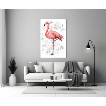 Stunning pink flamingo canvas wall art print with sketch background