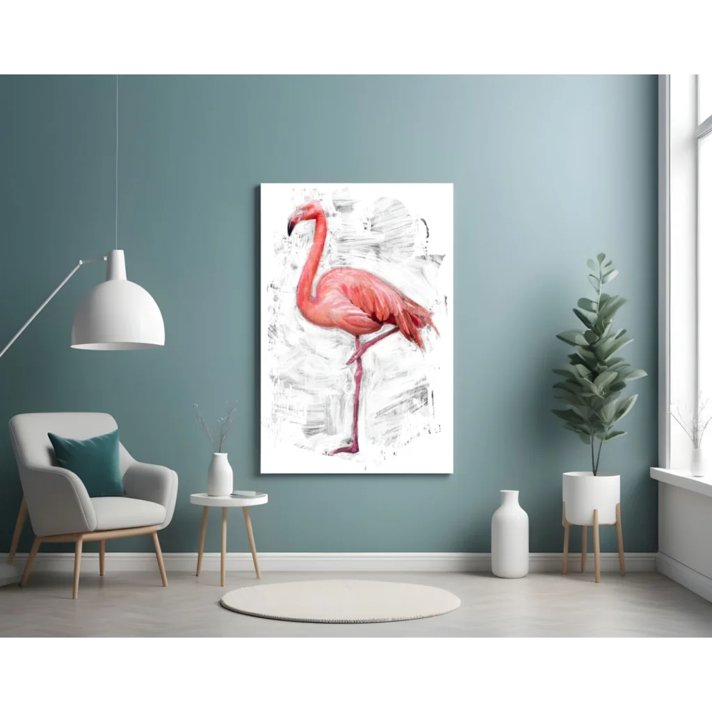 Vibrant pink flamingo canvas wall art print in modern design