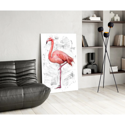 Stunning pink flamingo canvas wall art print in pink and white hues