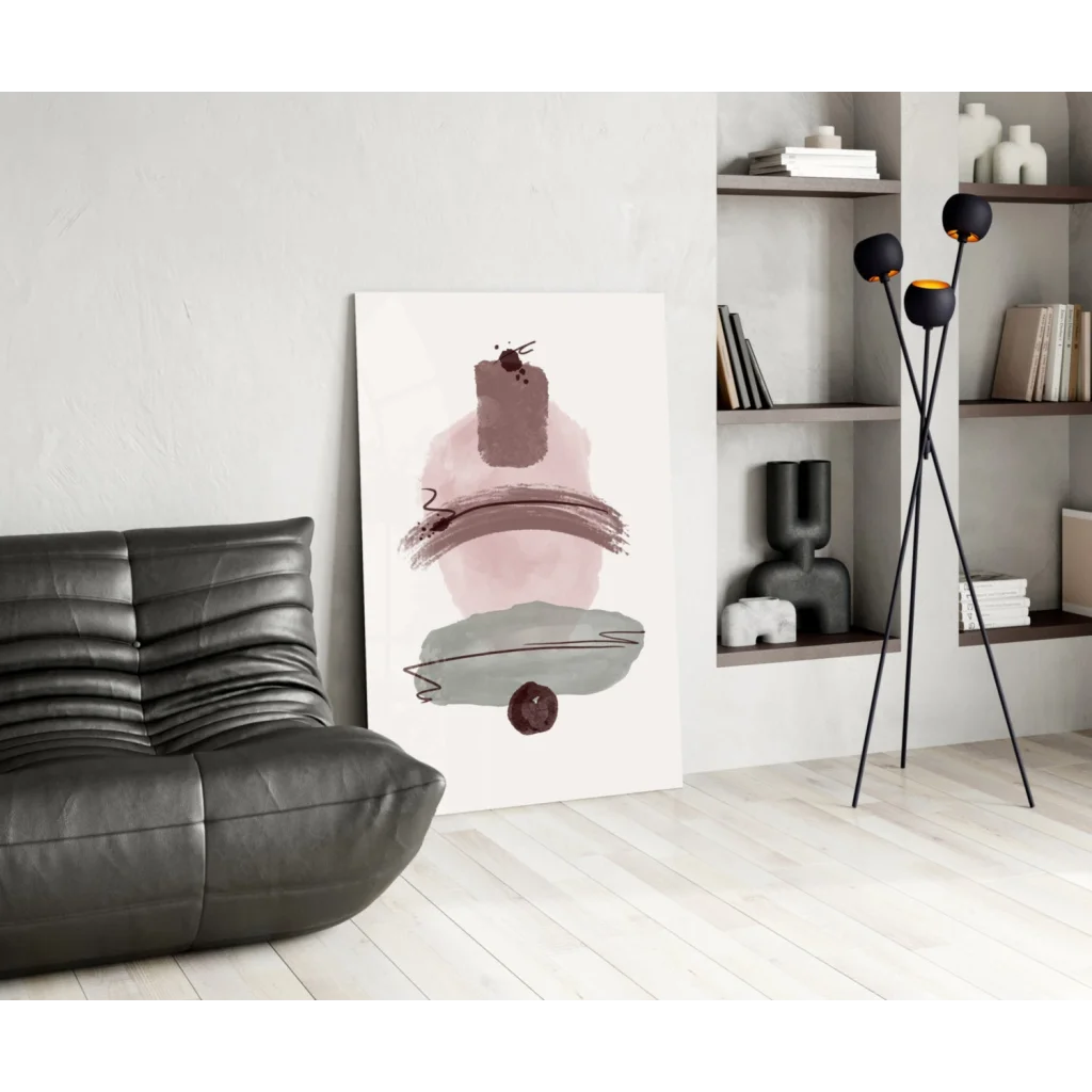 Modern pink gray brown abstract wall art print on white background