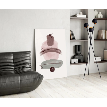 Modern pink gray brown abstract wall art print on white background