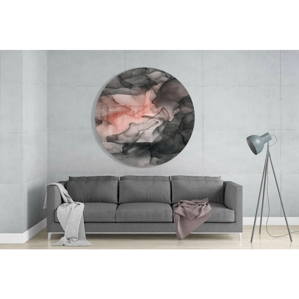 Round pink gray marbled tempered glass art circle with metallic finish