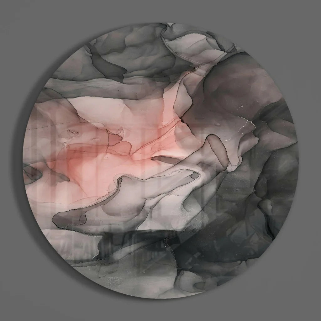 Stunning pink gray marbled tempered glass art circle print