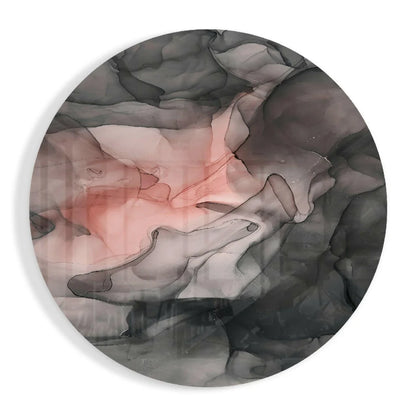 Round pink gray marbled tempered glass art circle print