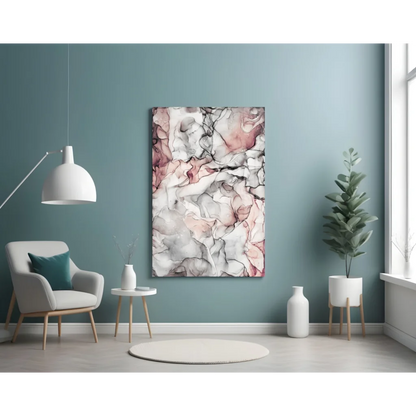 Stunning pink marble glass wall art with flowing abstract swirls